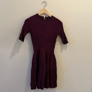 Ted Baker Plum Ribbed Short-Sleeve Fit-and-Flare Dress